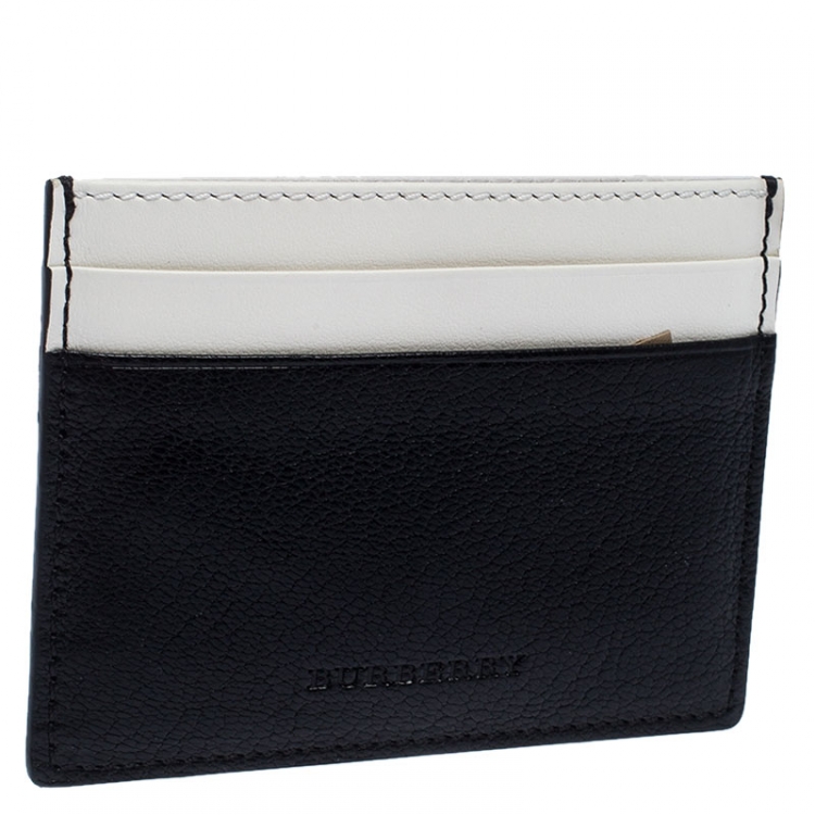 Pre Owned Burberry Black/White Leather Card Case