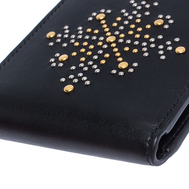 Pre Owned Burberry Black Leather Studs Bifold Wallet