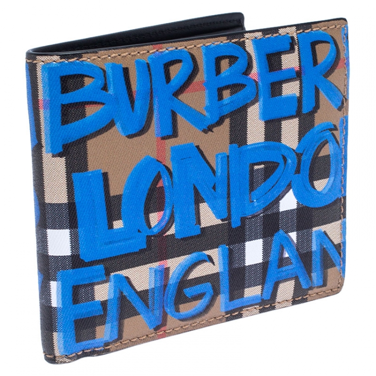 Pre Owned Burberry Multicolor Graffiti Print Check Leather Bifold Wallet