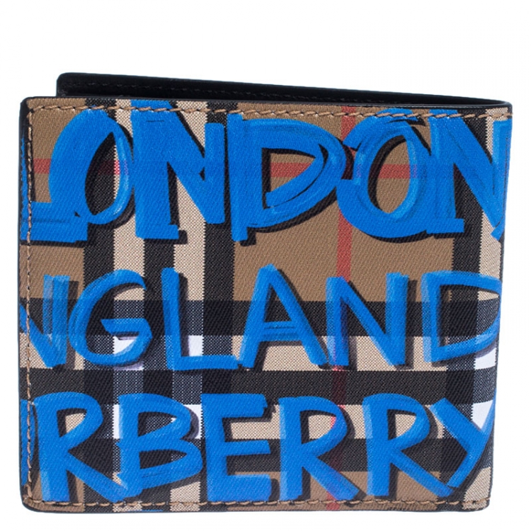 Pre Owned Burberry Multicolor Graffiti Print Check Leather Bifold Wallet