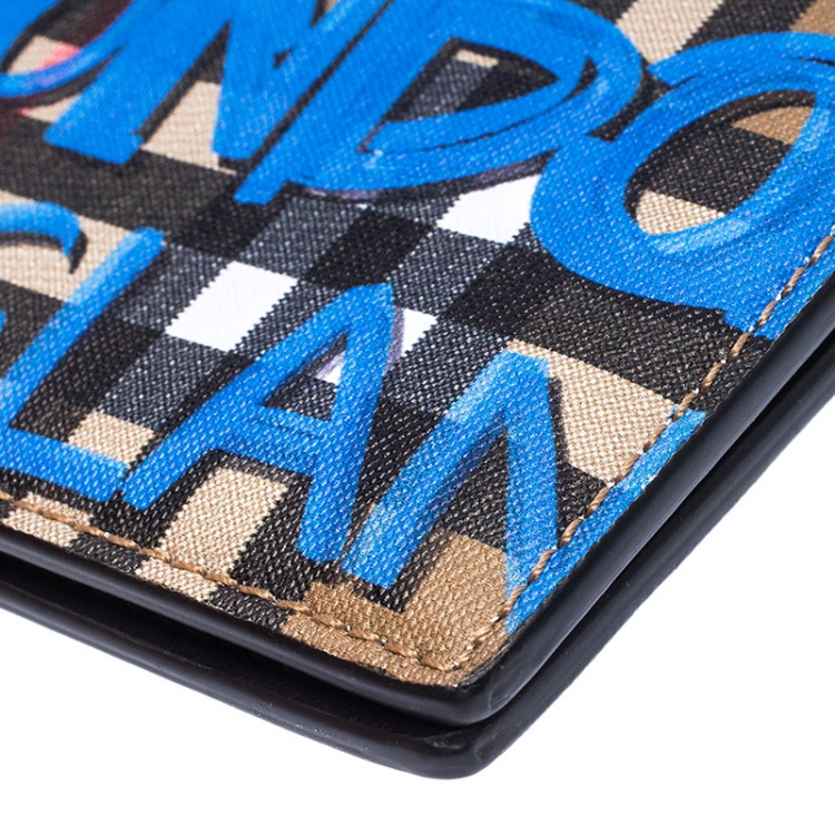 Pre Owned Burberry Multicolor Graffiti Print Check Leather Bifold Wallet