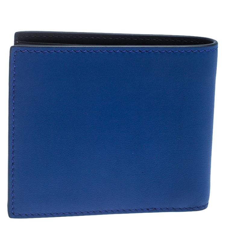 Pre Owned Burberry Blue Graffiti Print Leather Bifold Wallet