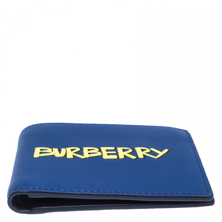 Pre Owned Burberry Blue Graffiti Print Leather Bifold Wallet