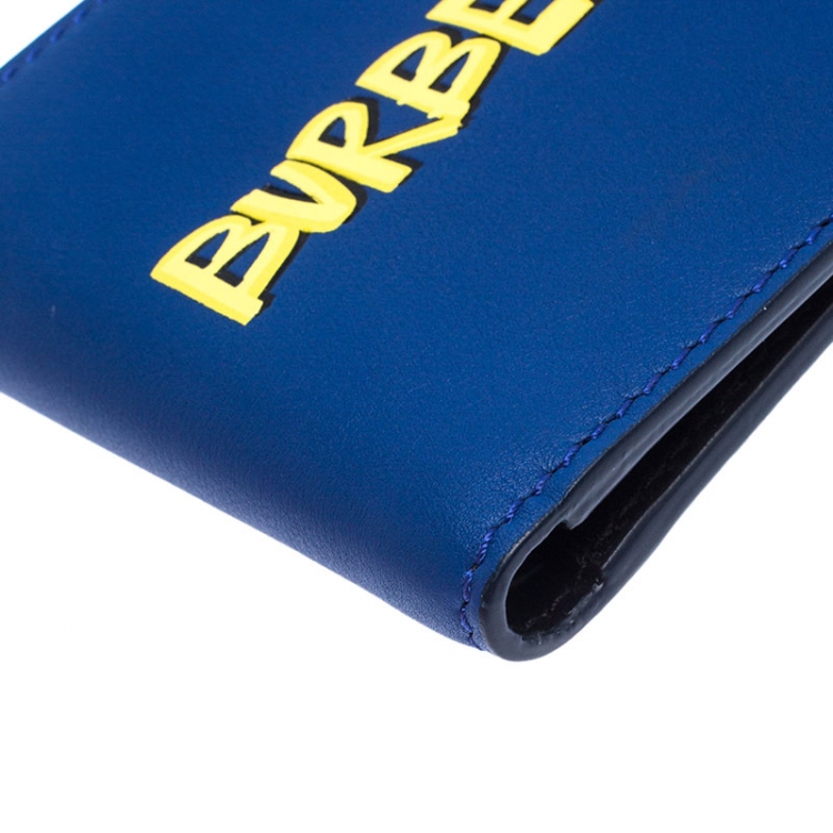 Pre Owned Burberry Blue Graffiti Print Leather Bifold Wallet