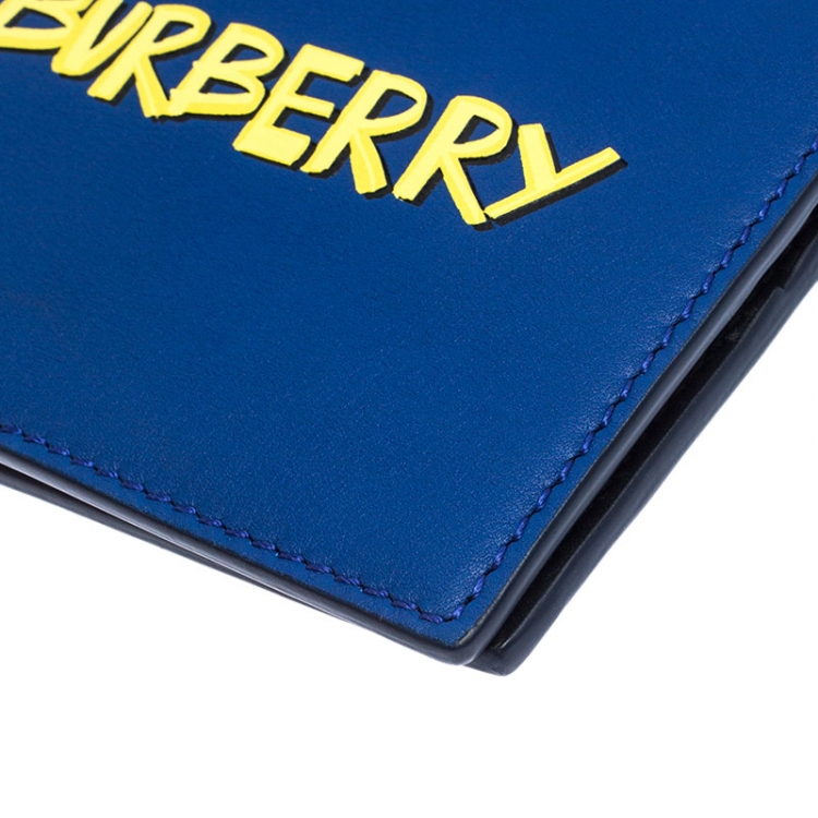 Pre Owned Burberry Blue Graffiti Print Leather Bifold Wallet