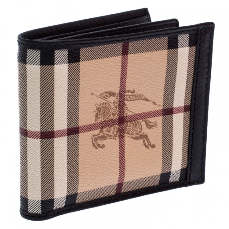 Pre Owned Burberry Black/Beige Haymarket Check Bifold Wallet