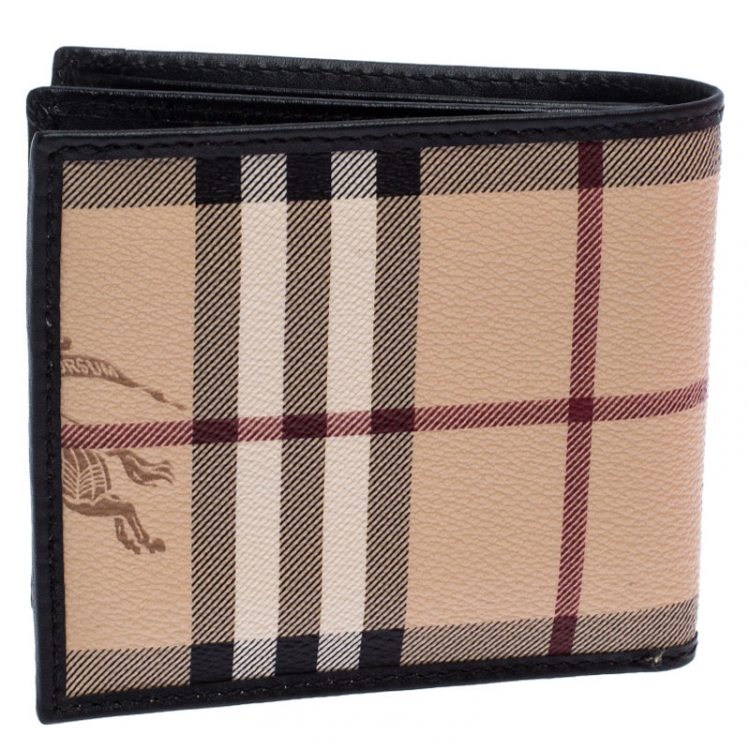 Pre Owned Burberry Black/Beige Haymarket Check Bifold Wallet