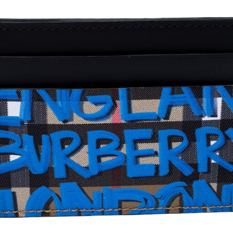 Pre Owned Burberry Multicolor Graffiti Print Coated Canvas and Leather Sandon Card Holder 