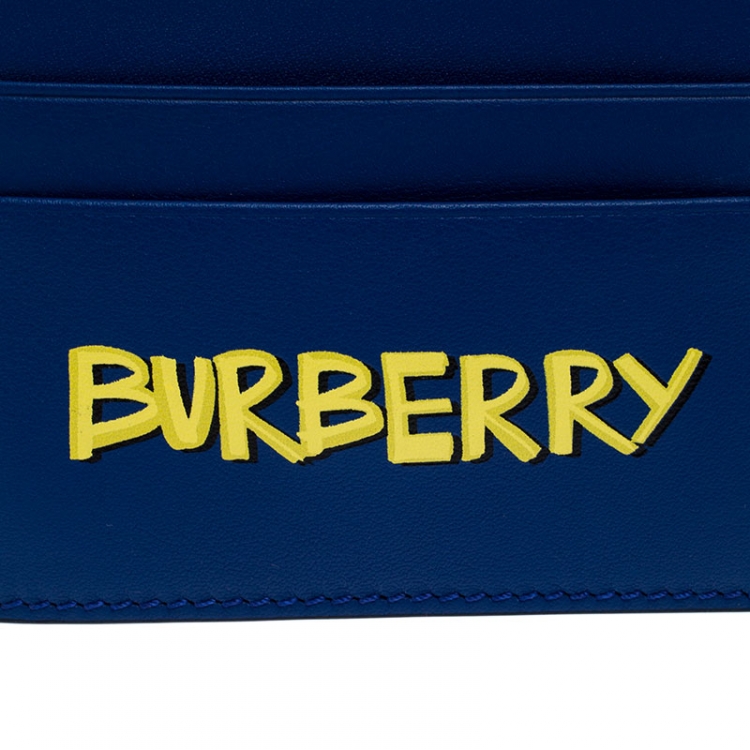 Pre Owned Burberry Blue Logo Print Leather Sandon Card Holder