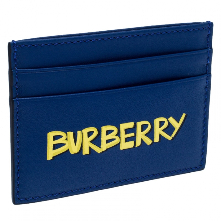 Pre Owned Burberry Blue Logo Print Leather Sandon Card Holder