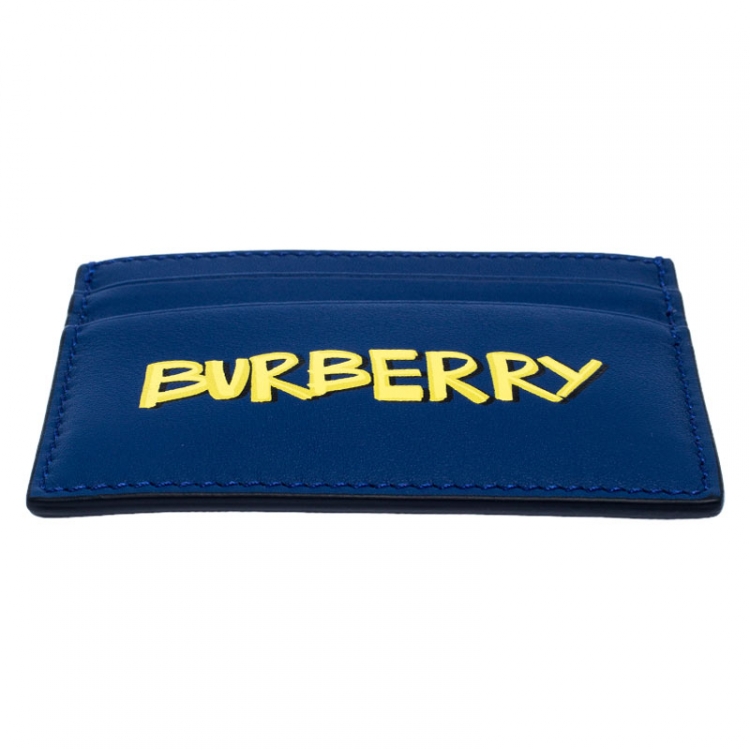 Pre Owned Burberry Blue Logo Print Leather Sandon Card Holder