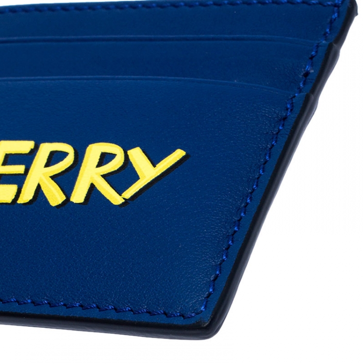 Pre Owned Burberry Blue Logo Print Leather Sandon Card Holder