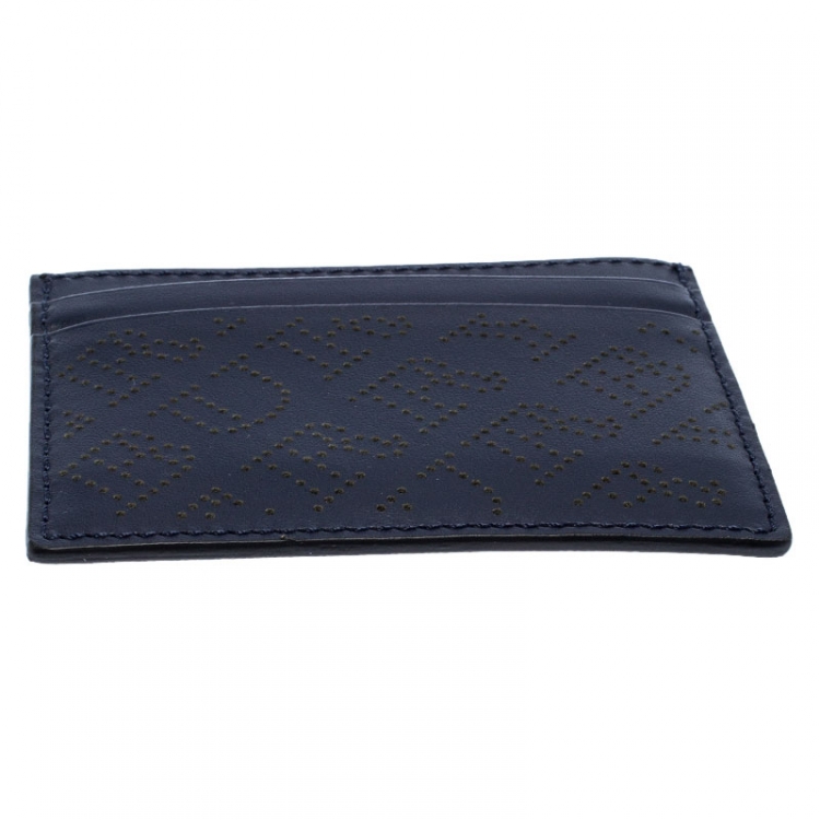 Pre Owned Burberry Navy Blue Perforated Leather Sandon Card Holder