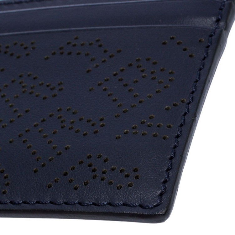 Pre Owned Burberry Navy Blue Perforated Leather Sandon Card Holder
