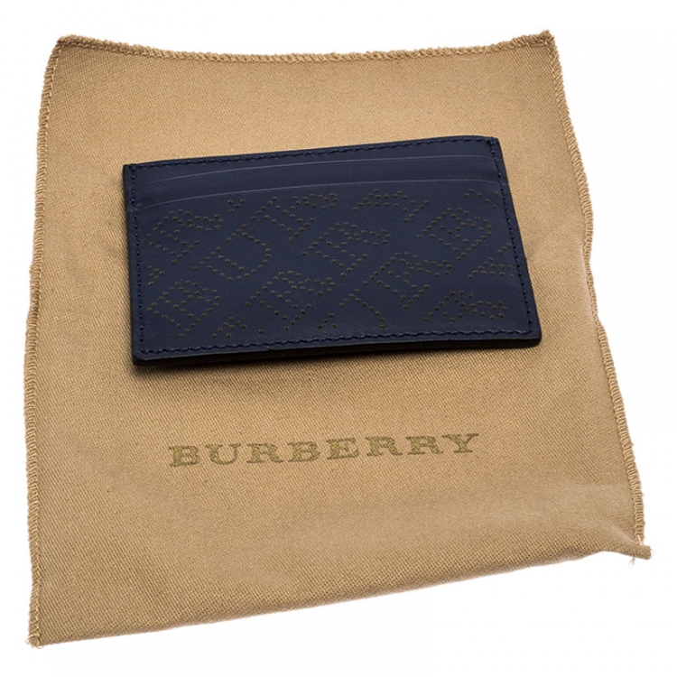 Pre Owned Burberry Navy Blue Perforated Leather Sandon Card Holder