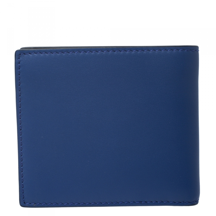 Pre Owned Burberry Blue Graffiti Print Leather Bifold Wallet
