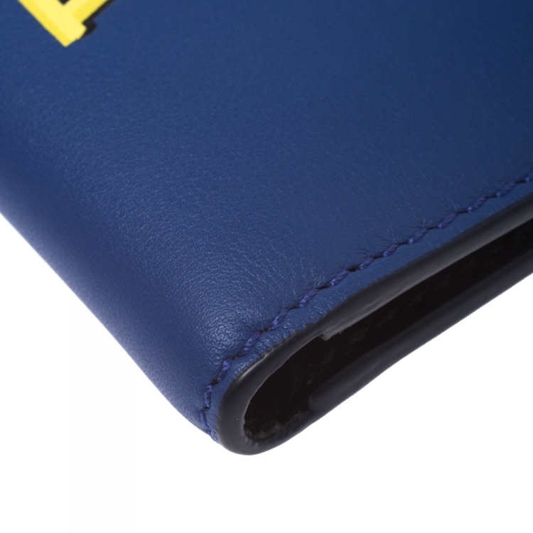 Pre Owned Burberry Blue Graffiti Print Leather Bifold Wallet