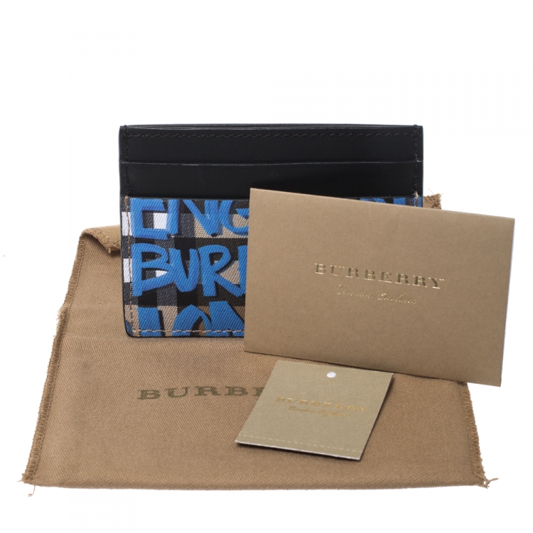Pre Owned Burberry Multicolor Graffiti Print Coated Canvas and Leather Sandon Card Holder 