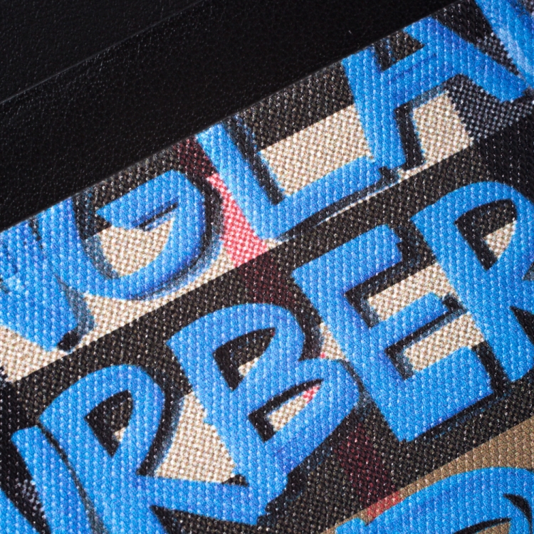 Pre Owned Burberry Multicolor Graffiti Print Coated Canvas and Leather Sandon Card Holder 