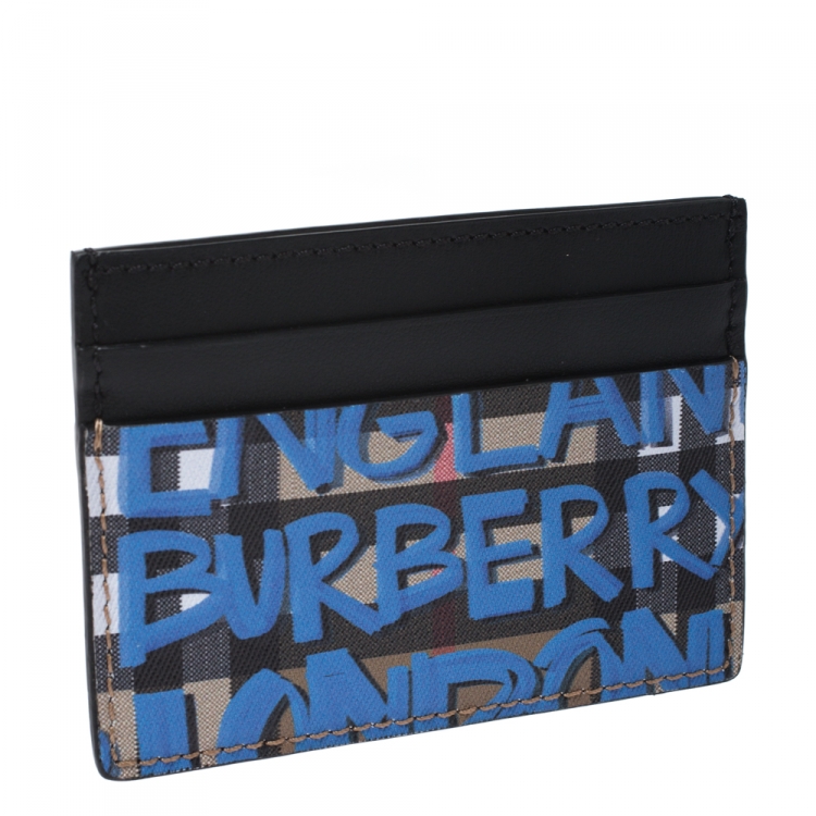 Pre Owned Burberry Multicolor Graffiti Print Coated Canvas and Leather Sandon Card Holder 