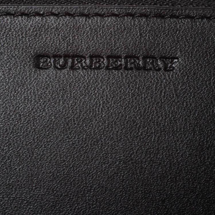 Pre Owned Burberry Charcoal Check Coated Canvas Zip Around Nolan Wristlet Wallet