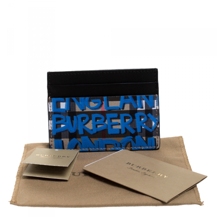 Pre Owned Burberry Multicolor Graffiti Print Coated Canvas and Leather Sandon Card Holder 