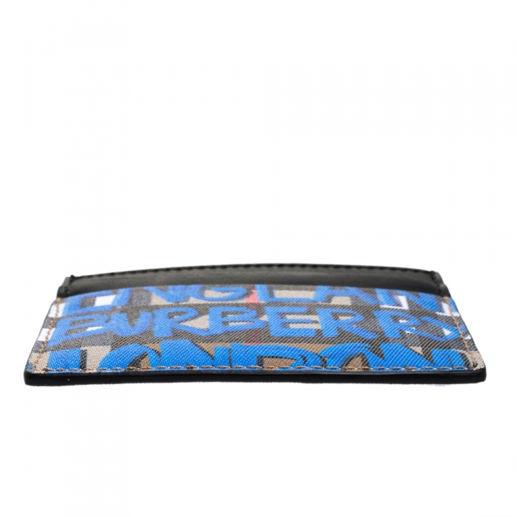 Pre Owned Burberry Multicolor Graffiti Print Coated Canvas and Leather Sandon Card Holder 