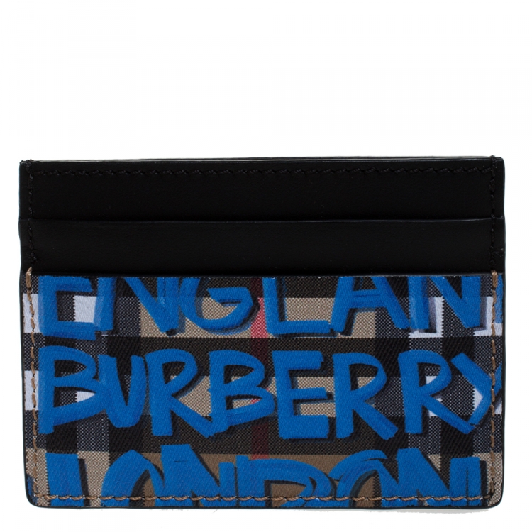 Pre Owned Burberry Multicolor Graffiti Print Coated Canvas and Leather Sandon Card Holder 