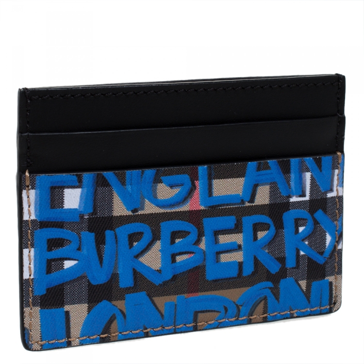 Pre Owned Burberry Multicolor Graffiti Print Coated Canvas and Leather Sandon Card Holder 
