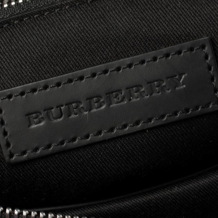 Pre Owned Burberry Navy Blue/Black London Check Coated Canvas Beckley Slim Messenger Bag