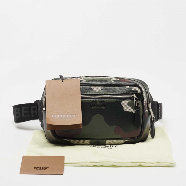 Pre Owned Burberry Mangrove Green Coated Canvas and Leather West Belt Bag
