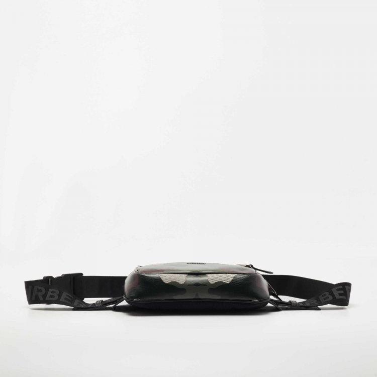 Pre Owned Burberry Mangrove Green Coated Canvas and Leather West Belt Bag