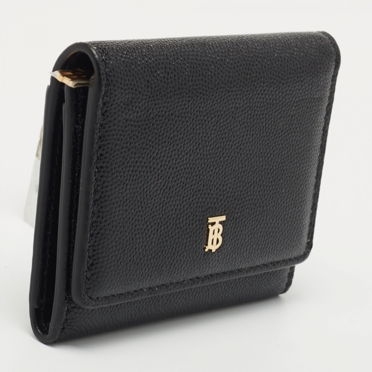 Pre Owned Burberry Black Leather Sidney Trifold Card Case