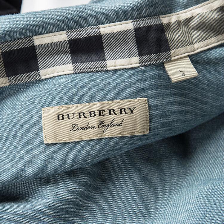 Pre Owned Burberry London Mineral Blue Cotton Long Sleeve Friston Shirt L