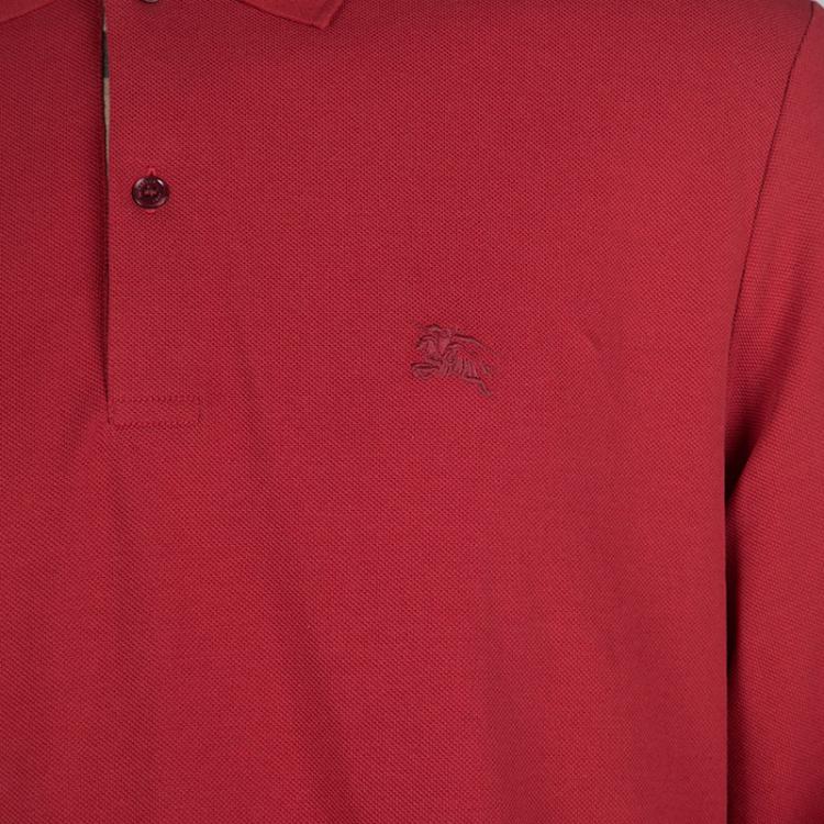 Pre Owned Burberry Brit Military Red Honeycomb Knit Long Sleeve Oxford Polo T-Shirt XL