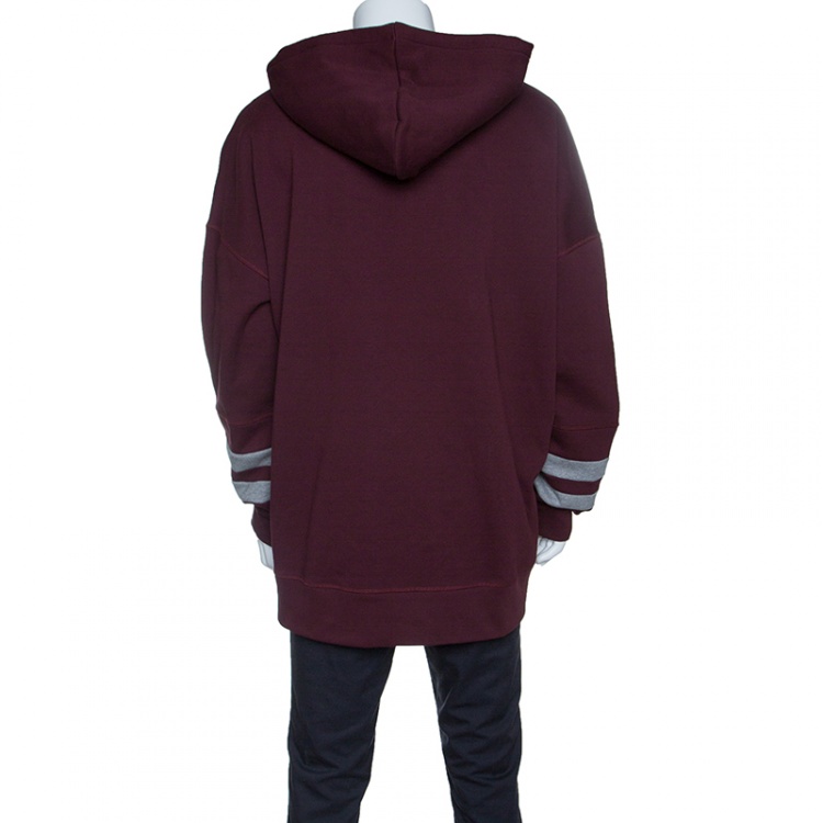 Pre Owned Burberry London Deep Claret Contrast Stripe Detail Hooded Raynor Sweatshirt XL