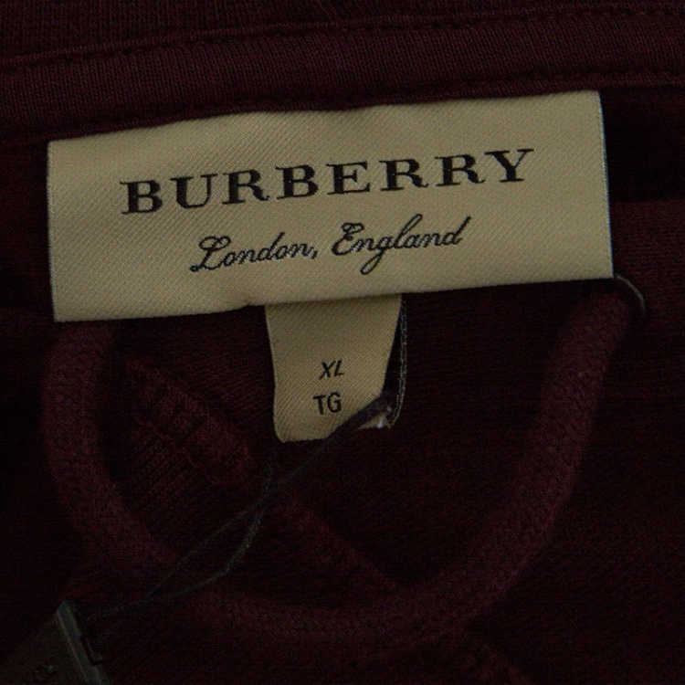 Pre Owned Burberry London Deep Claret Contrast Stripe Detail Hooded Raynor Sweatshirt XL