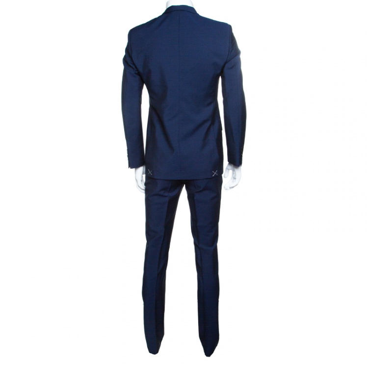 Pre Owned Burberry London Navy Blue Wool and Mohair Tailored Suit S