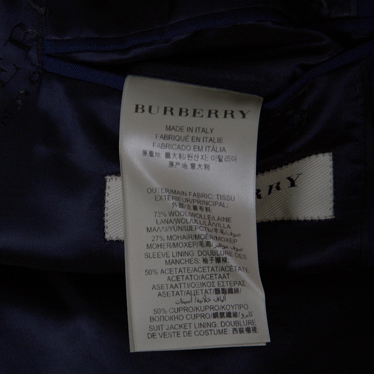 Pre Owned Burberry London Navy Blue Wool and Mohair Tailored Suit S