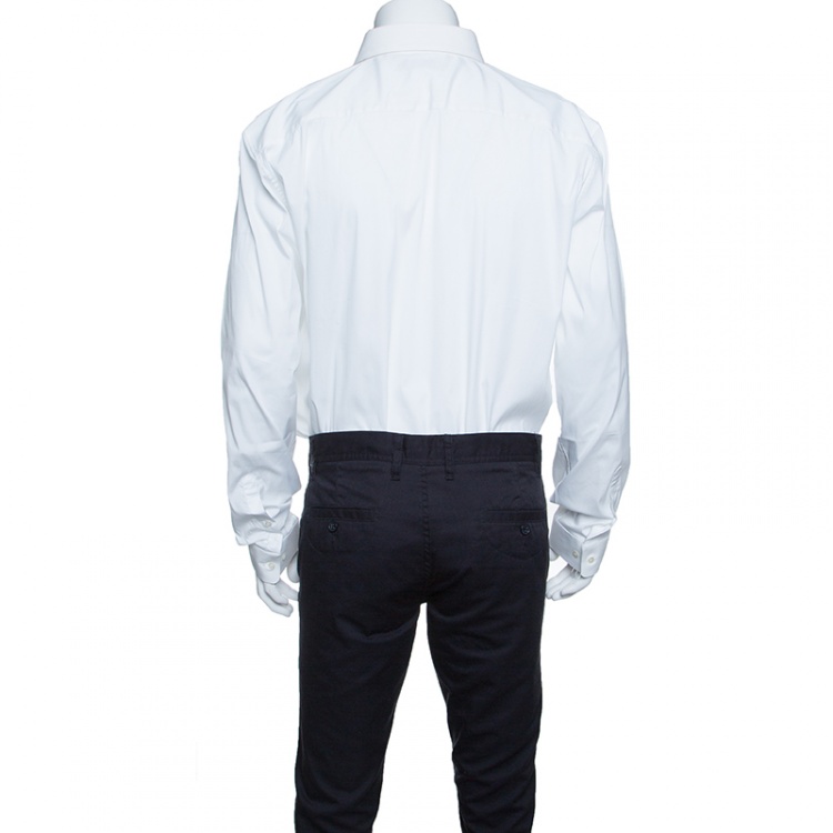 Pre Owned Burberry London White Stretch Cotton Blend Long Sleeve Button Front Shirt XXL