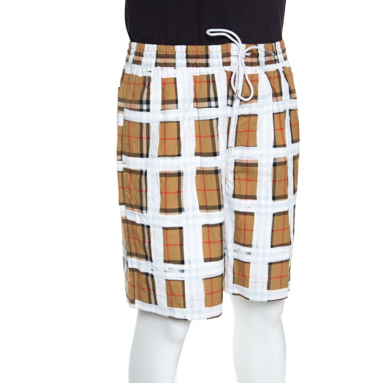 Pre Owned Burberry Brown Novacheck Printed Cotton Drawstring Detail Shorts XL