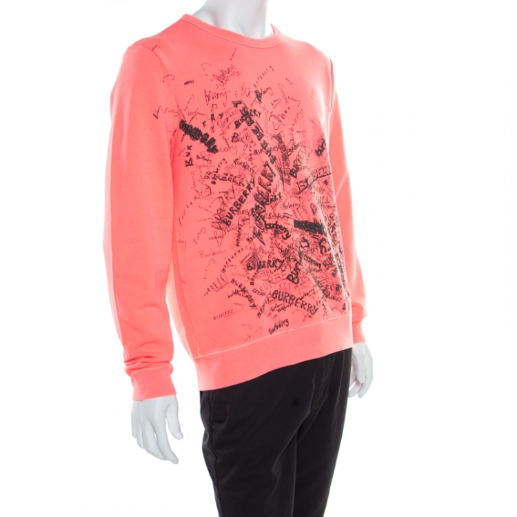Pre Owned Burberry Bright Neon Clement Scribbled Logo Print Rennie Sweatshirt M