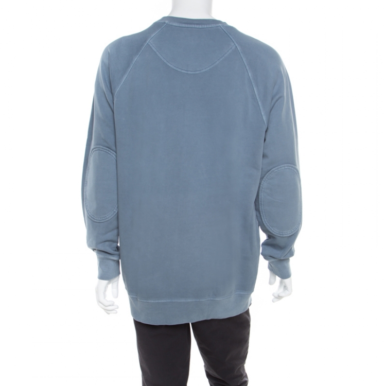Pre Owned Burberry Dusty Blue Pigment Overdyed Kangaroo Pocket Leeford Sweatshirt L