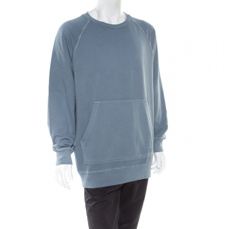 Pre Owned Burberry Dusty Blue Pigment Overdyed Kangaroo Pocket Leeford Sweatshirt L