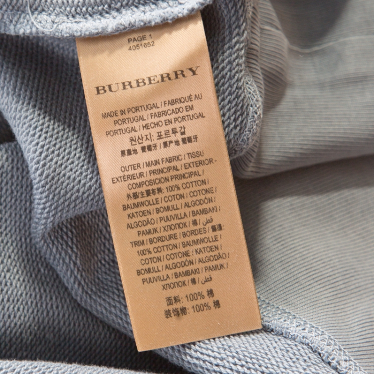 Pre Owned Burberry Dusty Blue Pigment Overdyed Kangaroo Pocket Leeford Sweatshirt L