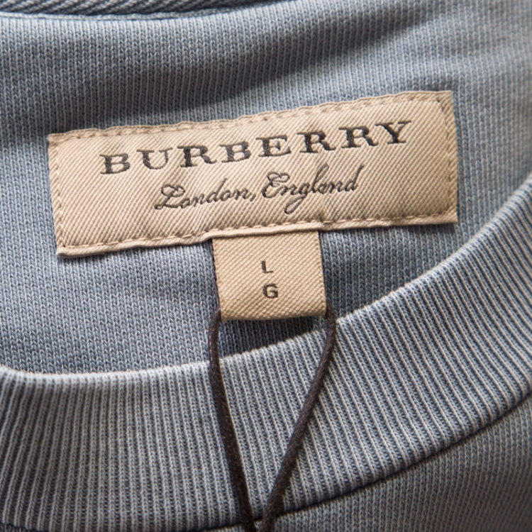 Pre Owned Burberry Dusty Blue Pigment Overdyed Kangaroo Pocket Leeford Sweatshirt L