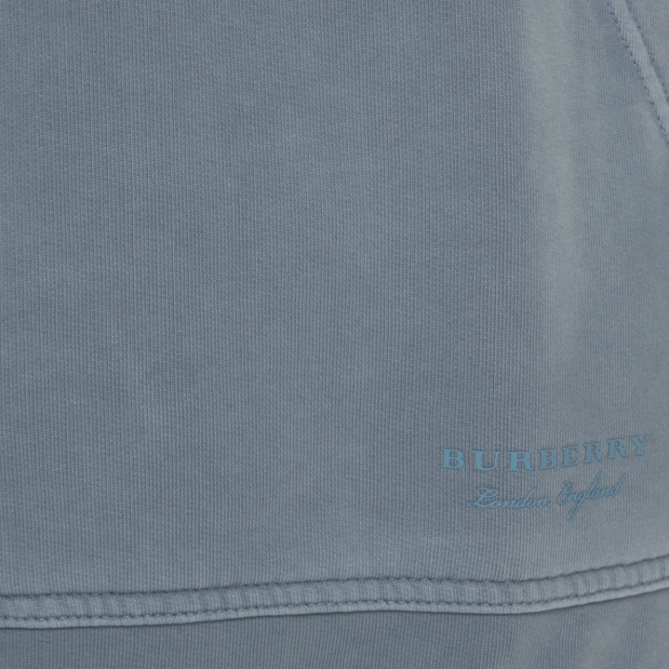Pre Owned Burberry Dusty Blue Pigment Overdyed Kangaroo Pocket Leeford Sweatshirt L