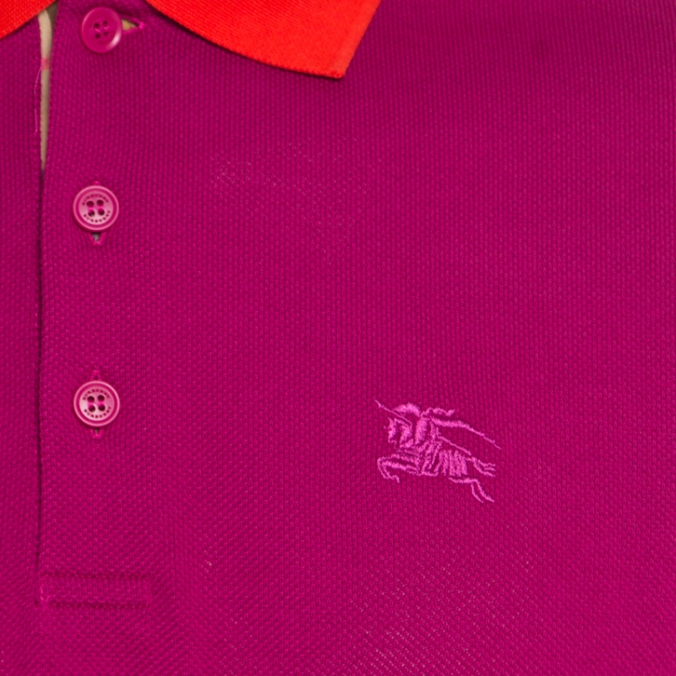 Pre Owned Burberry London Plum Pink Honeycomb Knit Contrast Collar Hartford Polo T-Shirt XL 