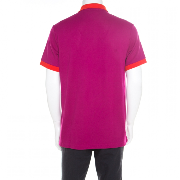 Pre Owned Burberry London Plum Pink Honeycomb Knit Contrast Collar Hartford Polo T-Shirt XL 