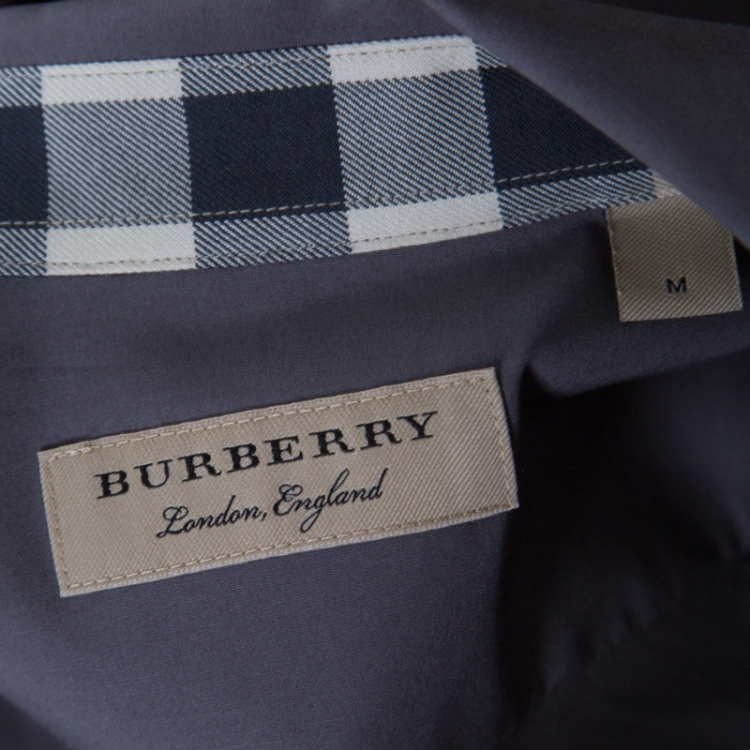 Pre Owned Burberry London Stone Grey Stretch Cotton Button Front Shirt M